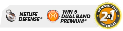 Incluye Netlife Defense, Wifi 5 Dual Band Premium y compartición 2:1